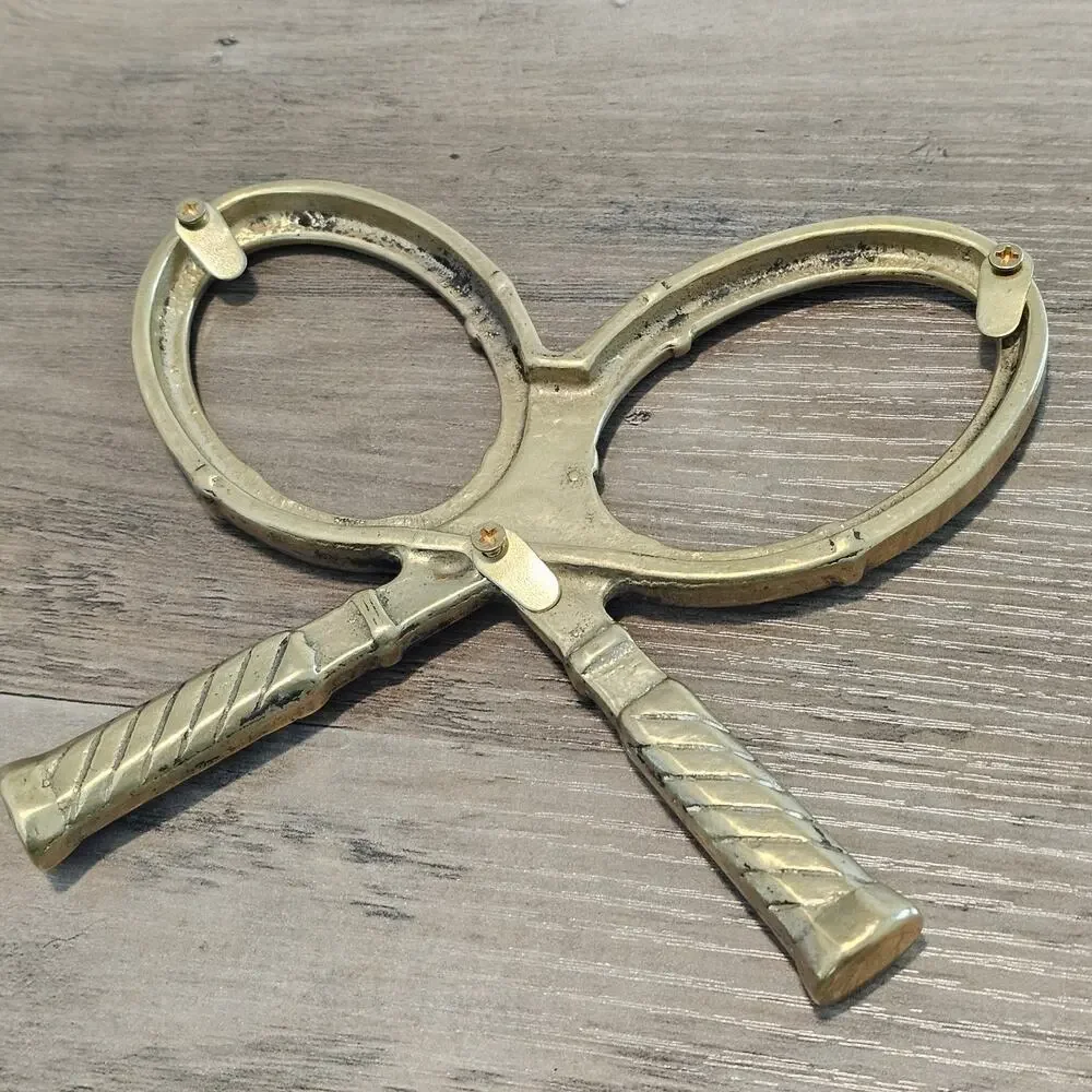 Vintage Solid Brass Double Tennis Racket Picture Frame MCM Classic Collectible